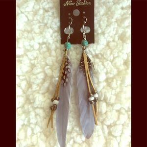 Beautiful feather earrings includes turquoise